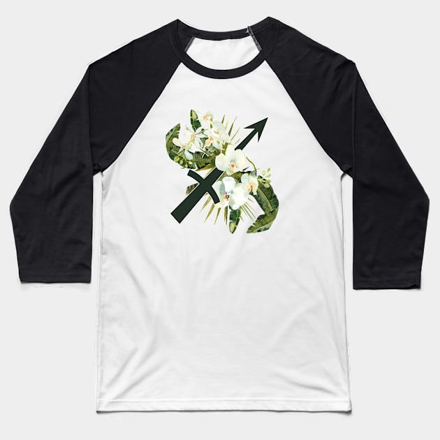 Sagittarius Horoscope Zodiac White Orchid Design Baseball T-Shirt by bumblefuzzies